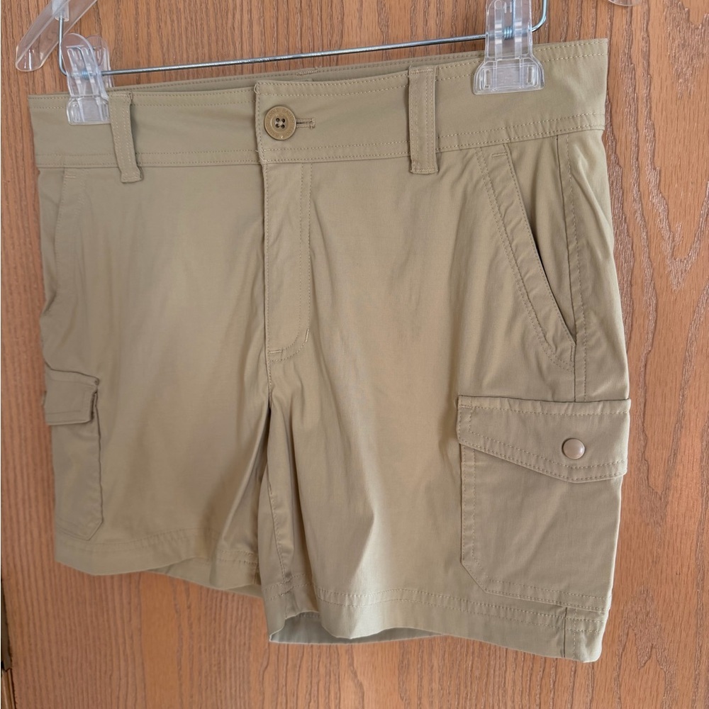 EDDIE BAUER Like New Stretch Cargo Pocket Tan Khaki Casual Outdoor Shorts Size 4 - Picture 2 of 11